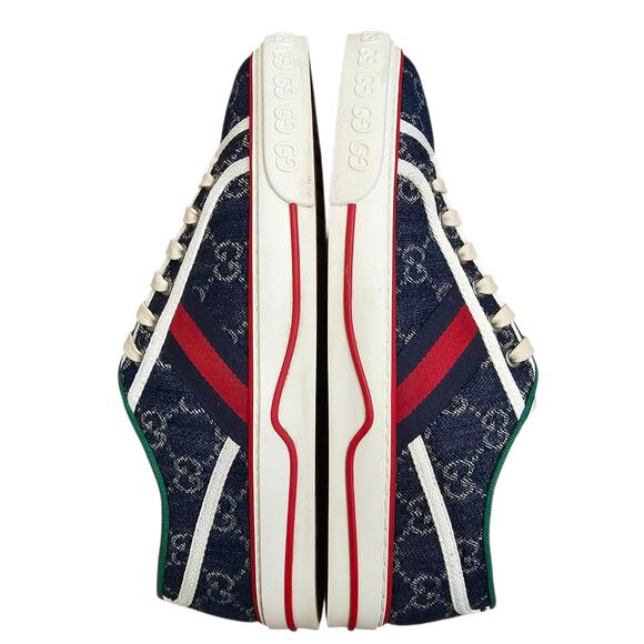 Gucci Tennis 1977 Blue Denim GG Supreme Web Stripe Low Top Sneaker Size 41 US 11 - Picture 4 of 9